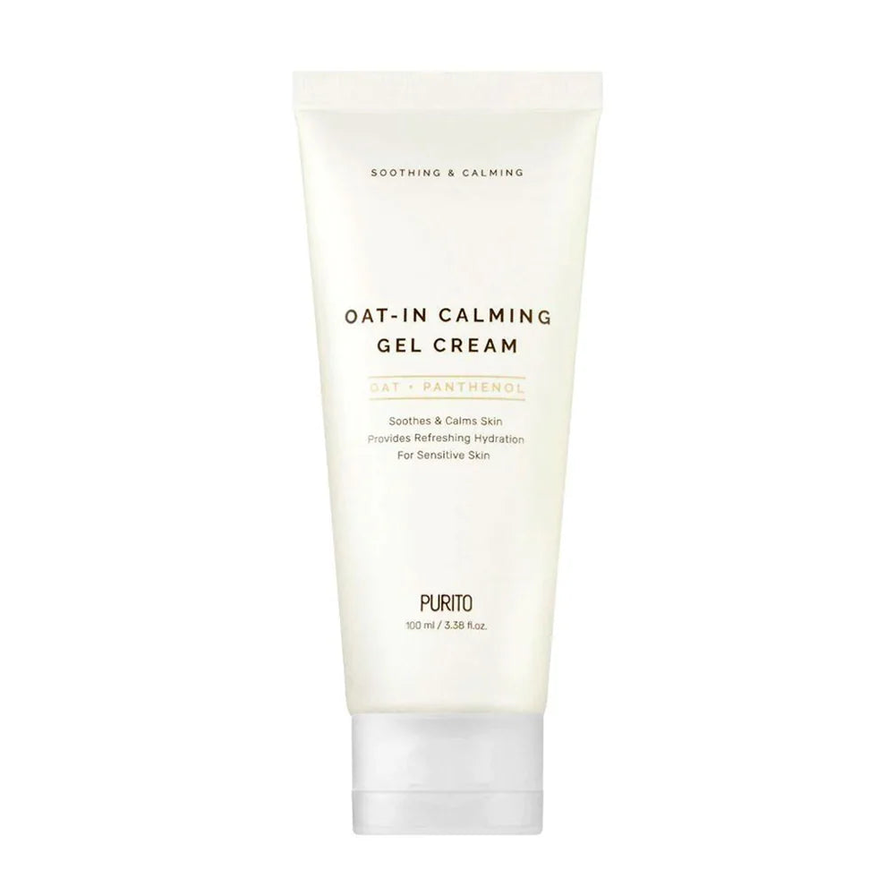 A tube of Purito Oat-In Calming Gel Cream with a white label on a plain background.