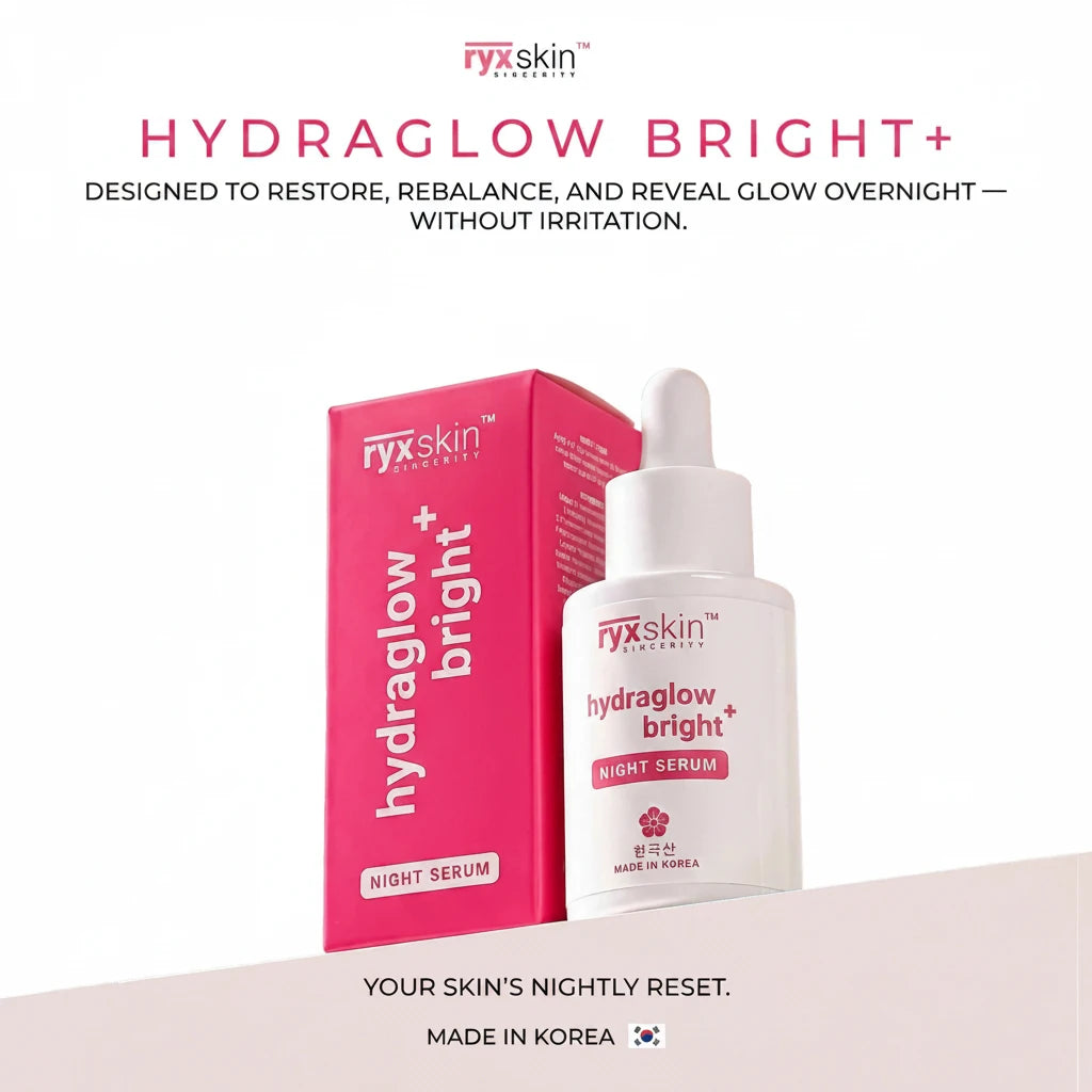 Nyxskin Hydraglow Bright+ night serum and packaging on a white background