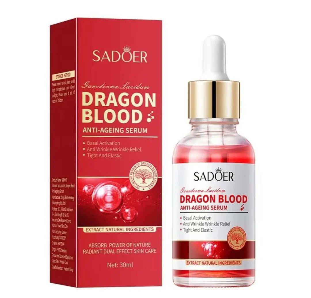 Sadoer Dragon Blood Anti-Ageing Serum with packaging on a white background