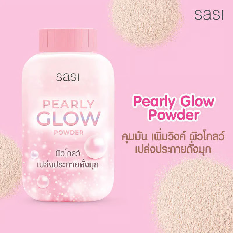 SASI Pearly Glow Powder packaging on a pink background