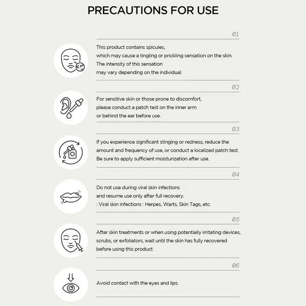 Precautions for use text on a white background with icons