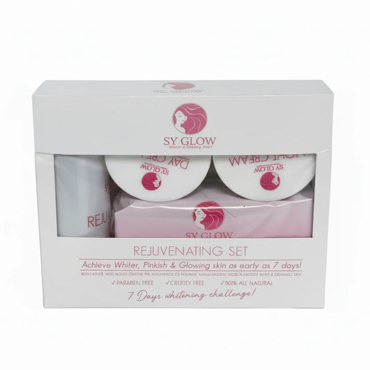 SY Glow rejuvenating set packaging on a white background