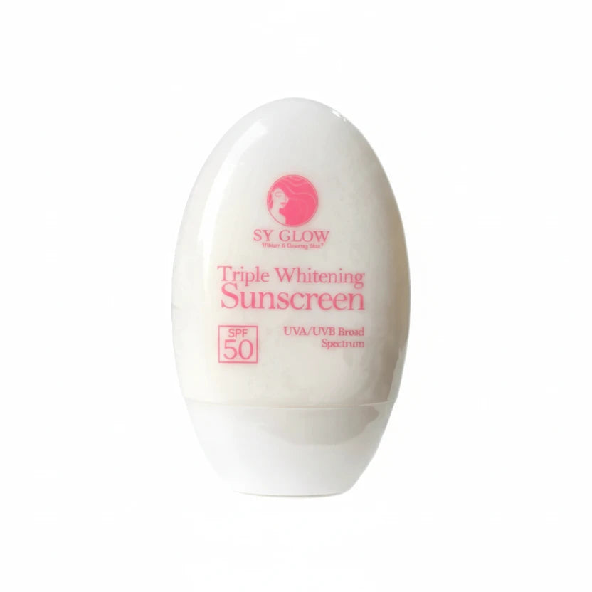 SY Glow Triple Whitening Sunscreen bottle on a white background