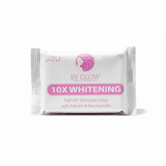SY Glow 10X Whitening peel off micropeel soap packaging on a white background