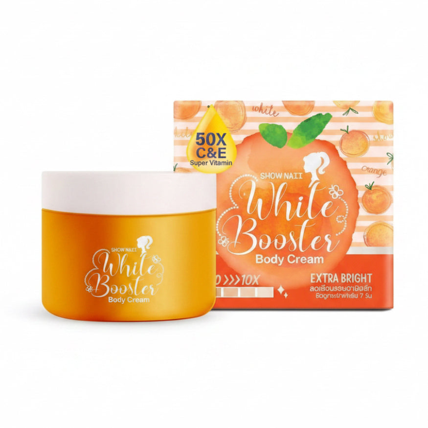 Shownail White Body Cream with packaging on a pink background