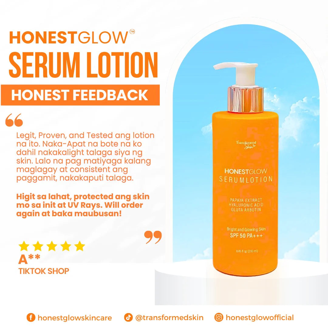 Orange serum lotion bottle with text on a white background