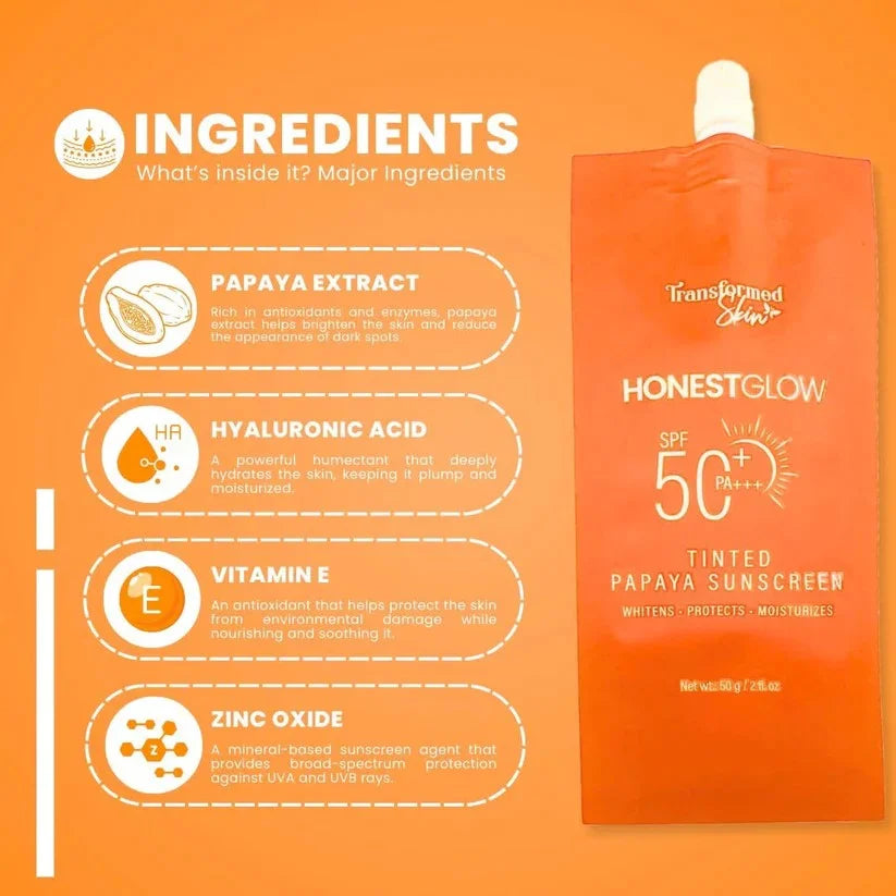 TRANSFORMED SKIN Honest Glow Tinted Papaya Sunscreen Dewy Demure Australia