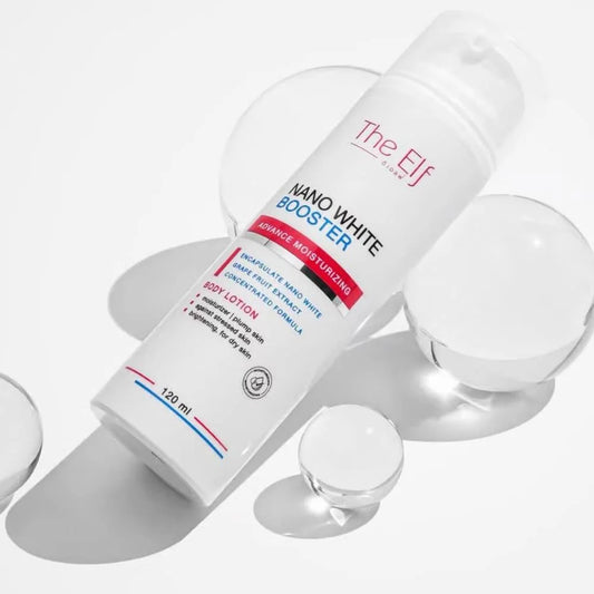 Body lotion bottle with 'The Elf' branding on a white background