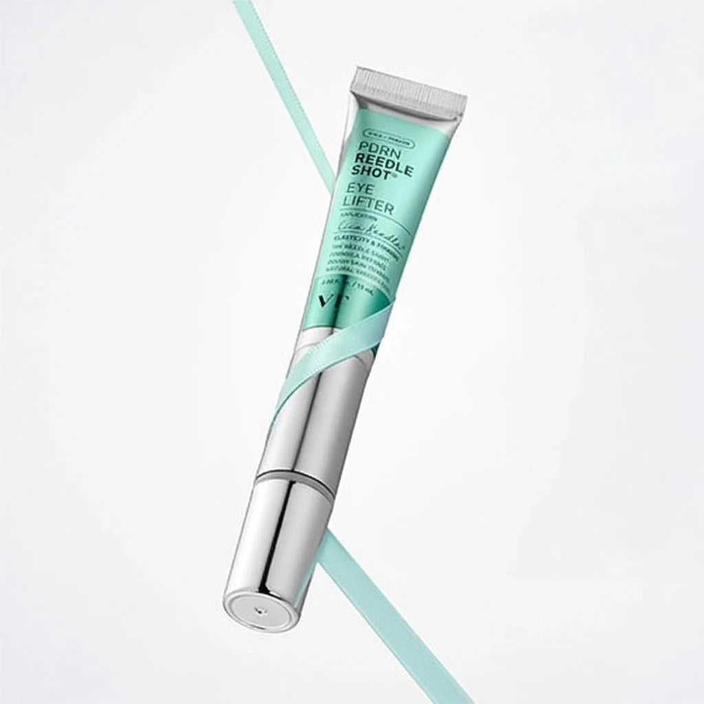 Skincare tube labeled 'Pore Piddle Shot Eye Lifter' on a light gray background