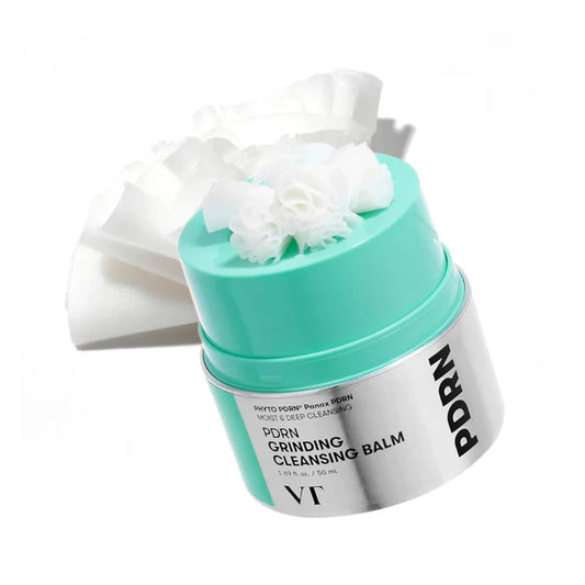 PDRN Grinding Cleansing Balm with a green cap and white label on a white background