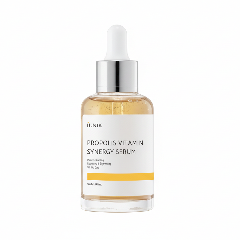 Skincare serum bottle with dropper on a white background