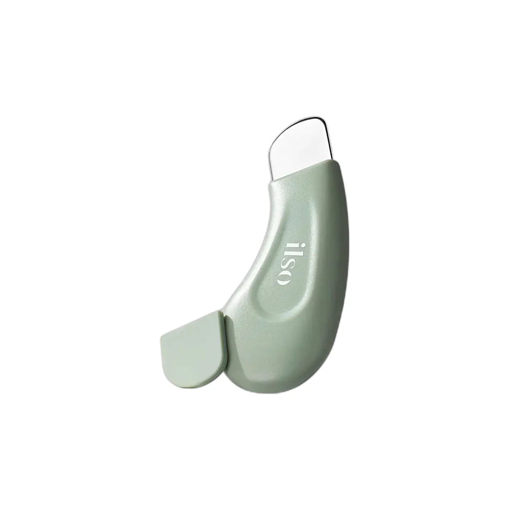Green skincare device with 'iliso' branding on a white background